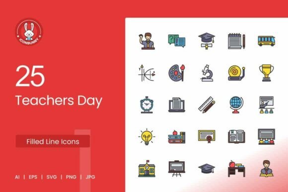 25 Teachers Day Filled Line Icons: A Practical Asset for Educational Design