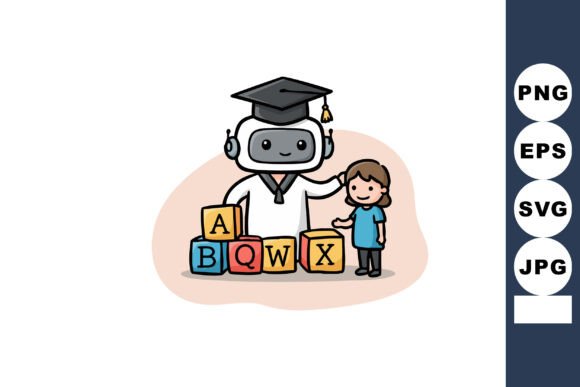 Robot Teacher with Graduation Cap Educat
