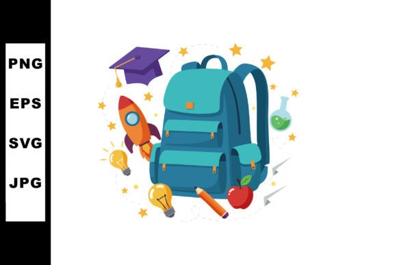 School Backpack with Rocket Pencil Apple: A Visual Metaphor for Modern Learning