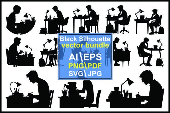 Silhouette of a Person Writing at a Desk: A Visual Anchor for Focus and Creativity